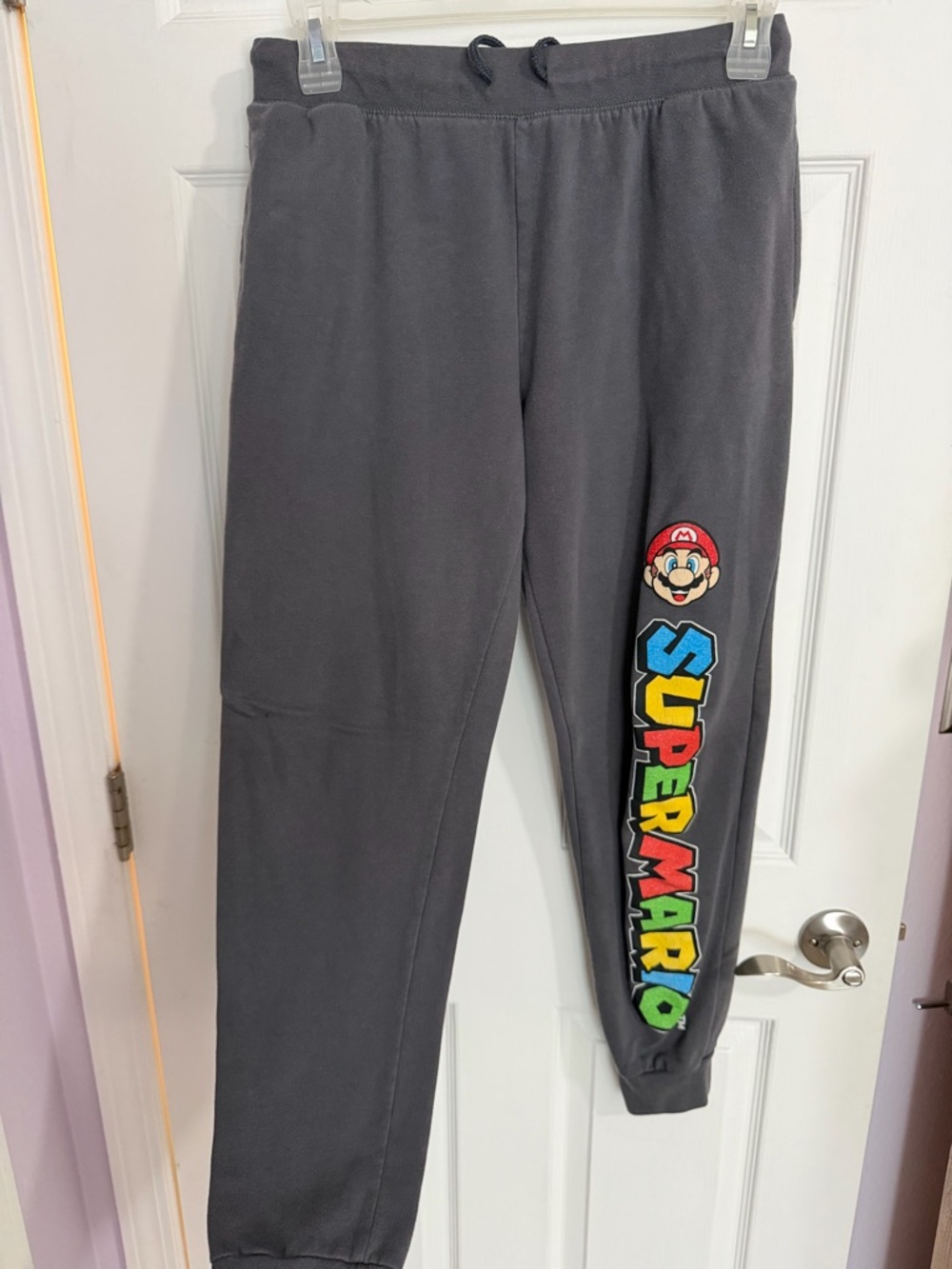 Nintendo Gray Super Mario Kids Joggers with Colorful Lettering